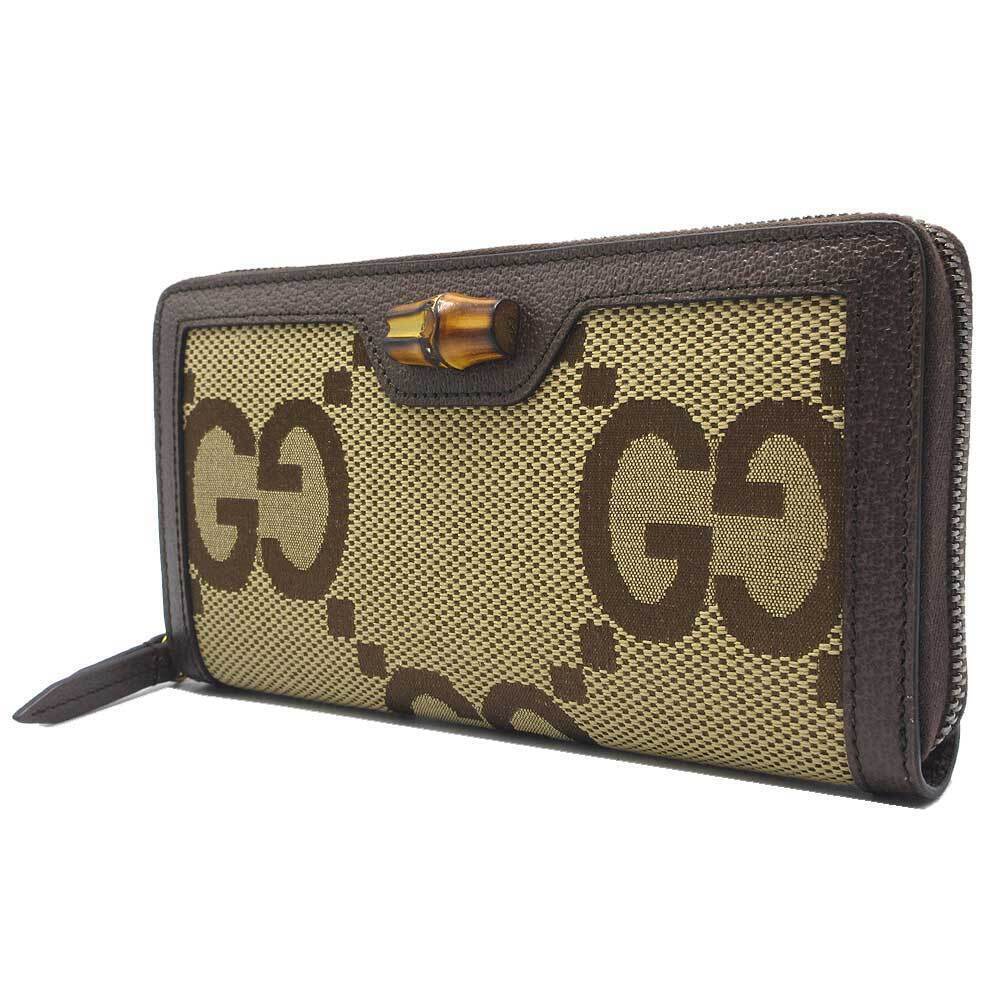 Gucci Diana Jumbo GG Canvas Bamboo Long Wallet Beige Tan Brown Line